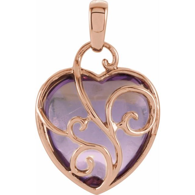 14K Rose 1/3 CTW Diamond 16" "V" 14K Rose Gold Cabochon Rose de France Heart Pendant - 7.35 CTWNecklace