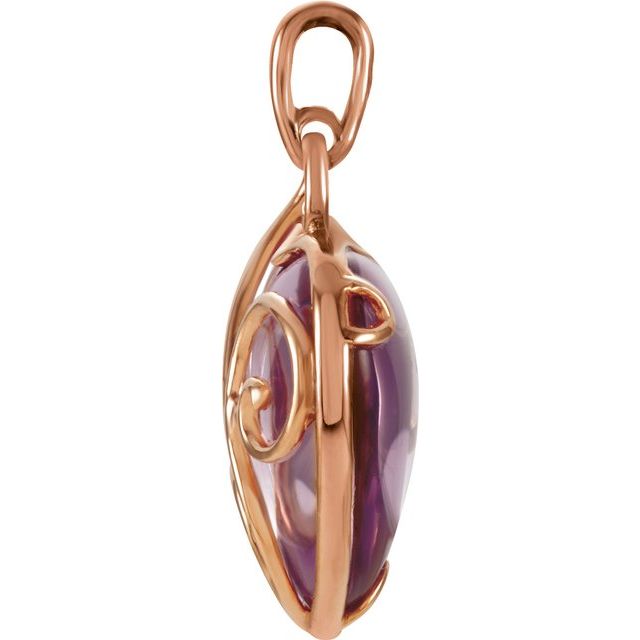 14K Rose 1/3 CTW Diamond 16" "V" 14K Rose Gold Cabochon Rose de France Heart Pendant - 7.35 CTWNecklace