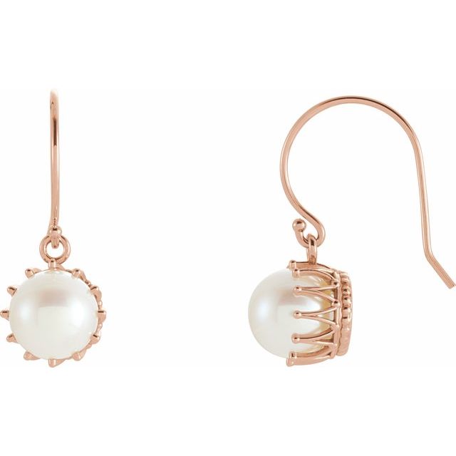 14K Gold Freshwater Cultured Pearl Crown Earrings