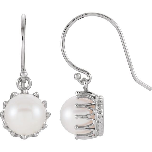 14K Gold Freshwater Cultured Pearl Crown Earrings