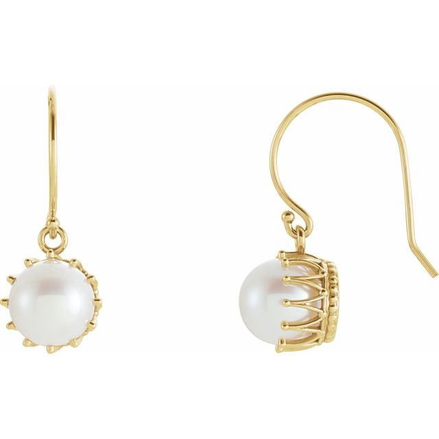 14K Gold Freshwater Cultured Pearl Crown Earrings