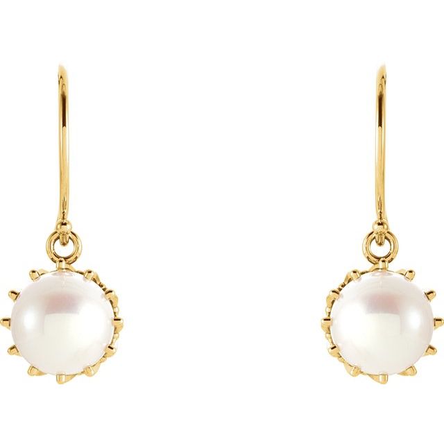 14K Gold Freshwater Cultured Pearl Crown Earrings