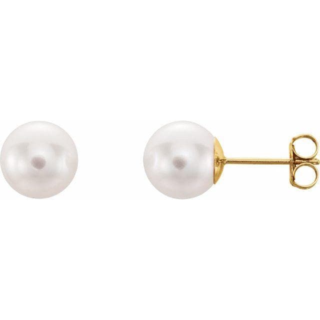 14K Gold - White Akoya Cultured Pearl Earrings