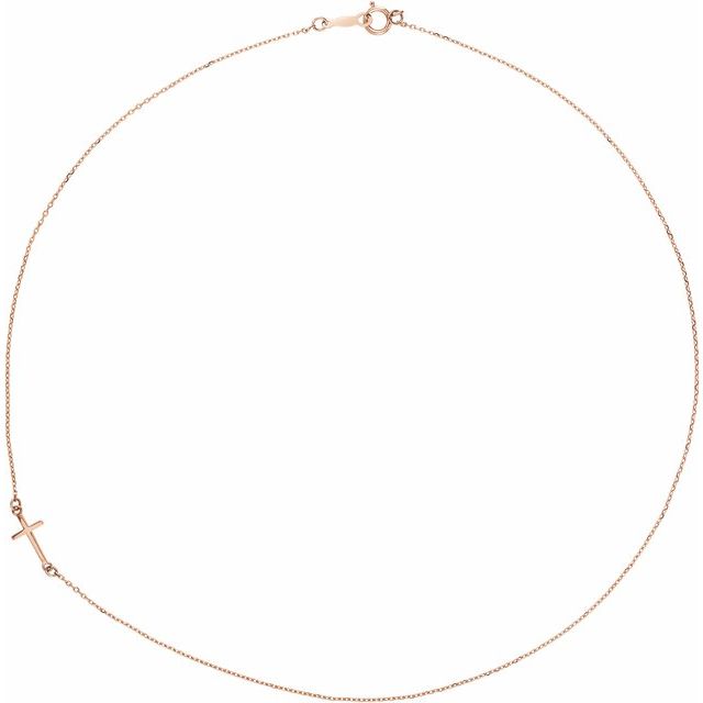 Off-Center Sideways Cross Necklace 16" in 14K Gold
