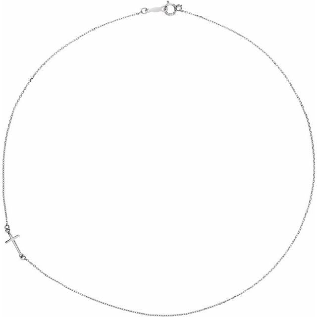Off-Center Sideways Cross Necklace 16" in 14K Gold