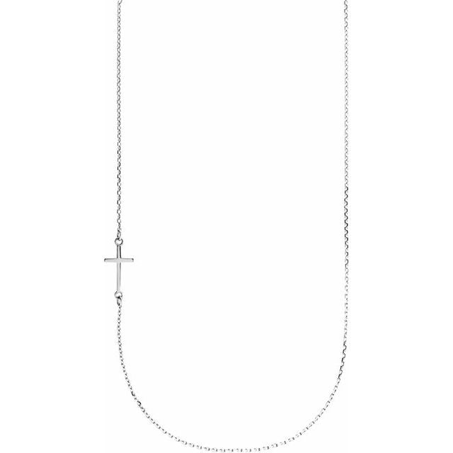 Off-Center Sideways Cross Necklace 16" in 14K Gold