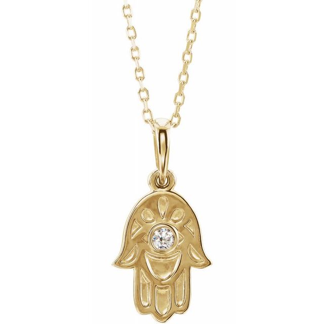 14K Gold & Sterling Silver .03 CTW Diamond Hamsa Necklace 16-18"