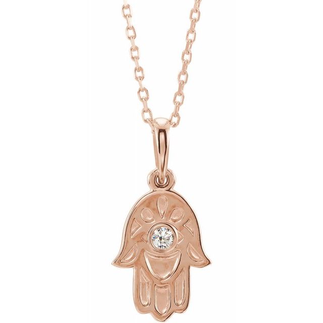 14K Gold & Sterling Silver .03 CTW Diamond Hamsa Necklace 16-18"