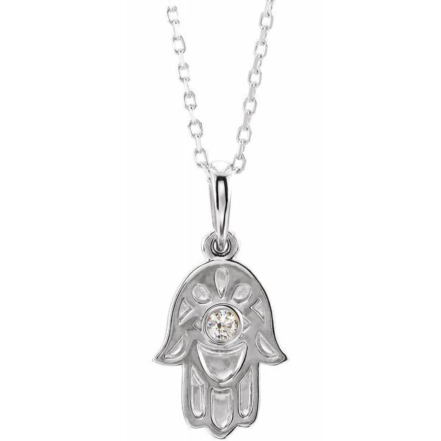 14K Gold & Sterling Silver .03 CTW Diamond Hamsa Necklace 16-18"