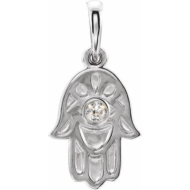 14K Gold & Sterling Silver .03 CTW Diamond Hamsa Necklace 16-18"