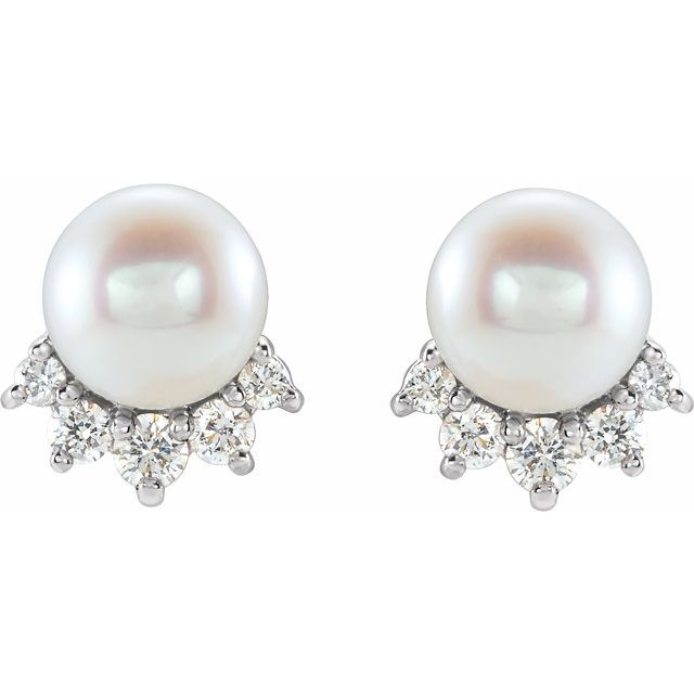 14K Gold Freshwater Cultured Pearl & .08 CTW Diamond Earrings