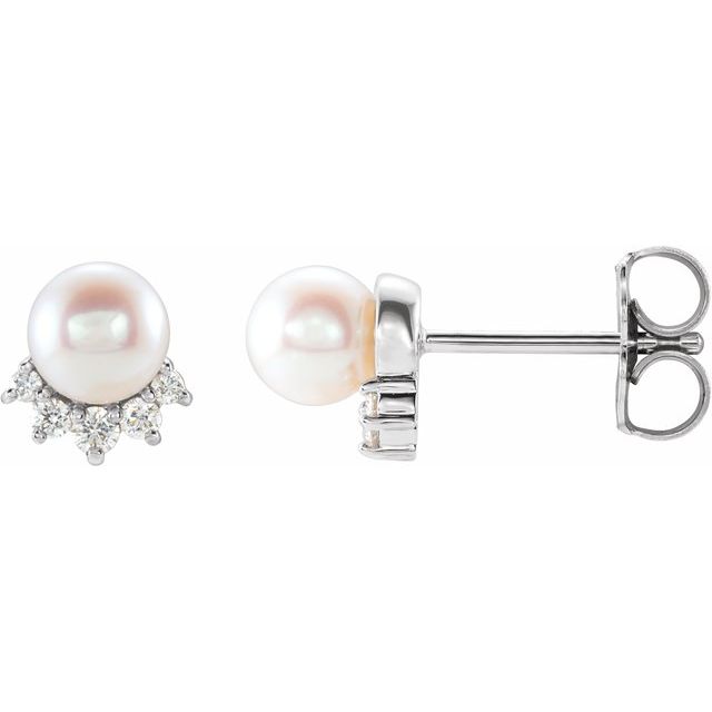 14K Gold Freshwater Cultured Pearl & .08 CTW Diamond Earrings