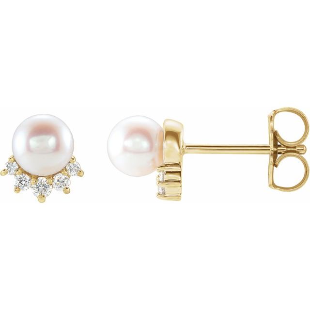 14K Gold Freshwater Cultured Pearl & .08 CTW Diamond Earrings
