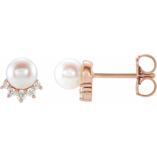 14K Gold Freshwater Cultured Pearl & .08 CTW Diamond Earrings