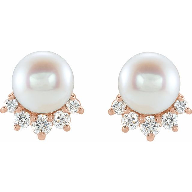 14K Gold Freshwater Cultured Pearl & .08 CTW Diamond Earrings