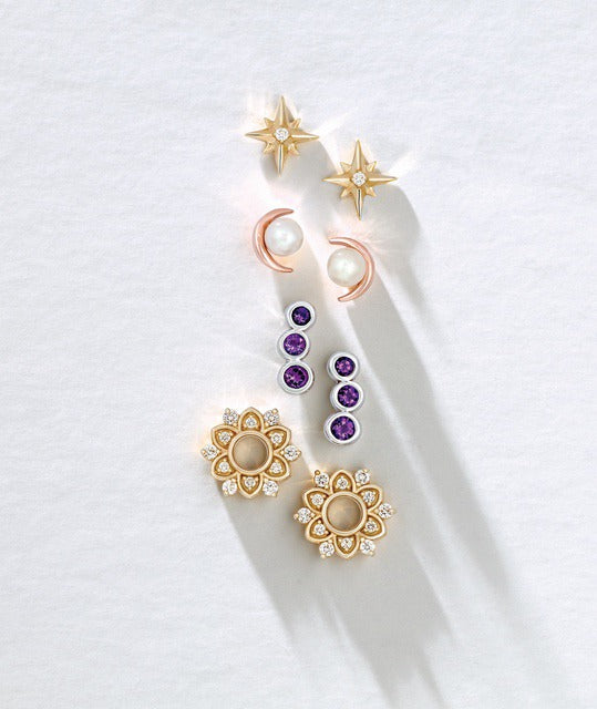 14K Gold Crescent Moon Freshwater Cultured Pearl Earrings