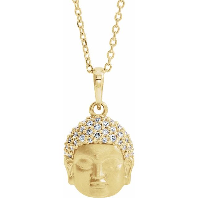 14K Gold & 1/8 CTW Diamond Buddha Necklace 16"-18"