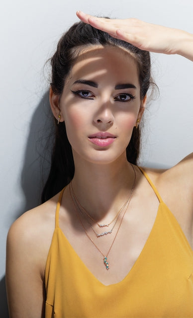14K Solid Gold 1/4 CTW Diamond Curved Bar Necklace