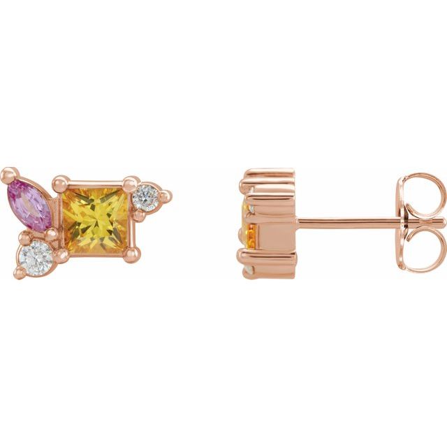 14K Gold - Yellow Sapphire, Pink Sapphire, & 1/8 CTW Diamond Earrings