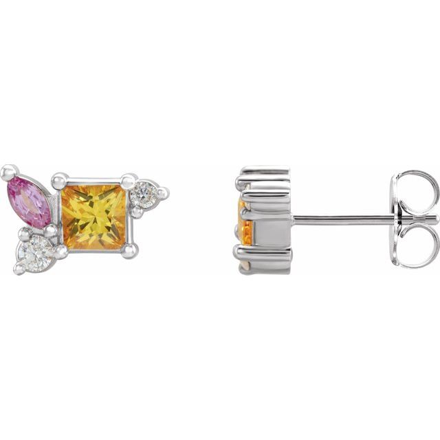 14K Gold - Yellow Sapphire, Pink Sapphire, & 1/8 CTW Diamond Earrings