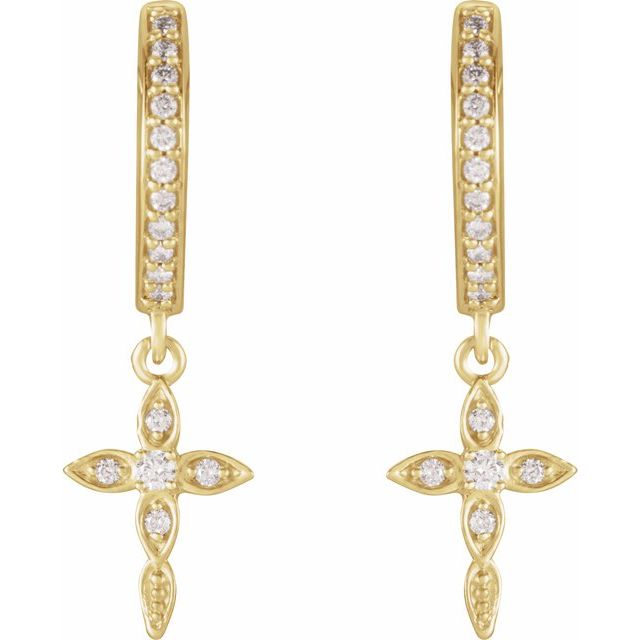 1/8 CTW Diamond Cross Hinged Hoop Earrings in 14K Gold