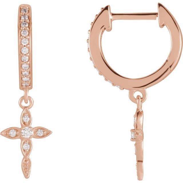 1/8 CTW Diamond Cross Hinged Hoop Earrings in 14K Gold