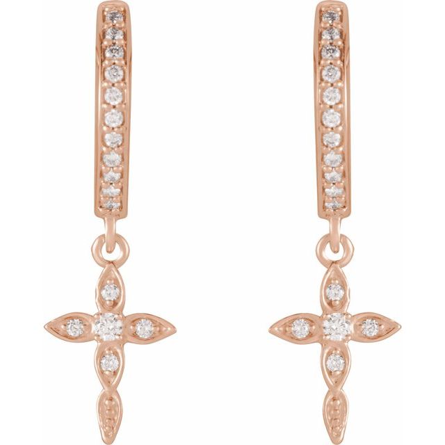 1/8 CTW Diamond Cross Hinged Hoop Earrings in 14K Gold