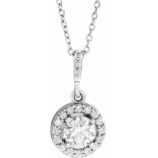 14K White 1/2 CTW - 5/8 CTW Diamond Halo-Style Necklace