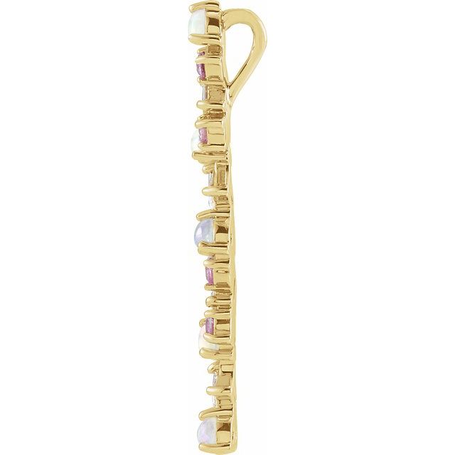 14K Yellow Ethiopian Opals, Pink Sapphires & 1/8 CTW Diamond Scattered Bar 16-18" Necklace