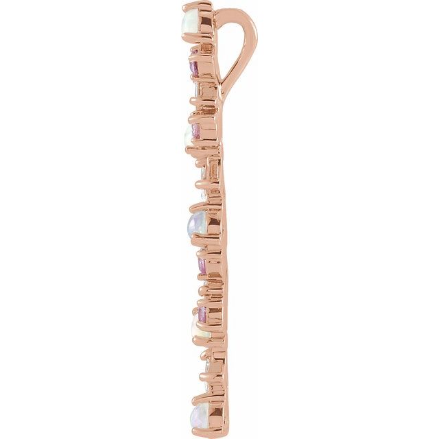 14K Yellow Ethiopian Opals, Pink Sapphires & 1/8 CTW Diamond Scattered Bar 16-18" Necklace
