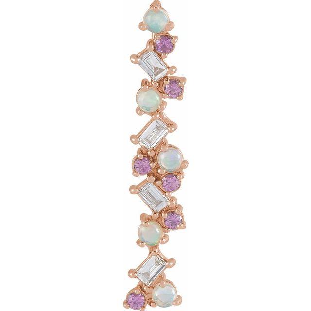 14K Yellow Ethiopian Opals, Pink Sapphires & 1/8 CTW Diamond Scattered Bar 16-18" Necklace