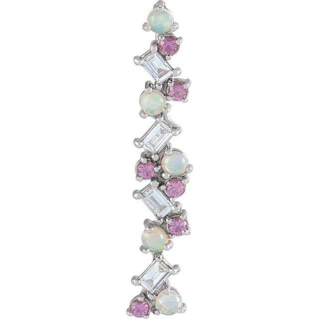 14K Yellow Ethiopian Opals, Pink Sapphires & 1/8 CTW Diamond Scattered Bar 16-18" Necklace