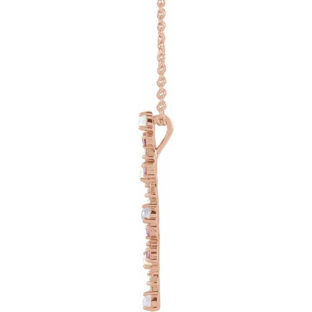 14K Yellow Ethiopian Opals, Pink Sapphires & 1/8 CTW Diamond Scattered Bar 16-18" Necklace