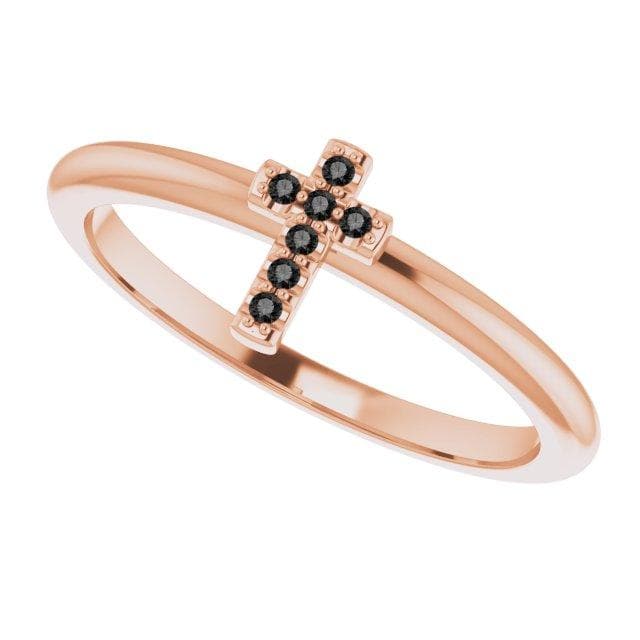 14K Rose Gold .03 CTW Black Diamond Stackable Cross Ring