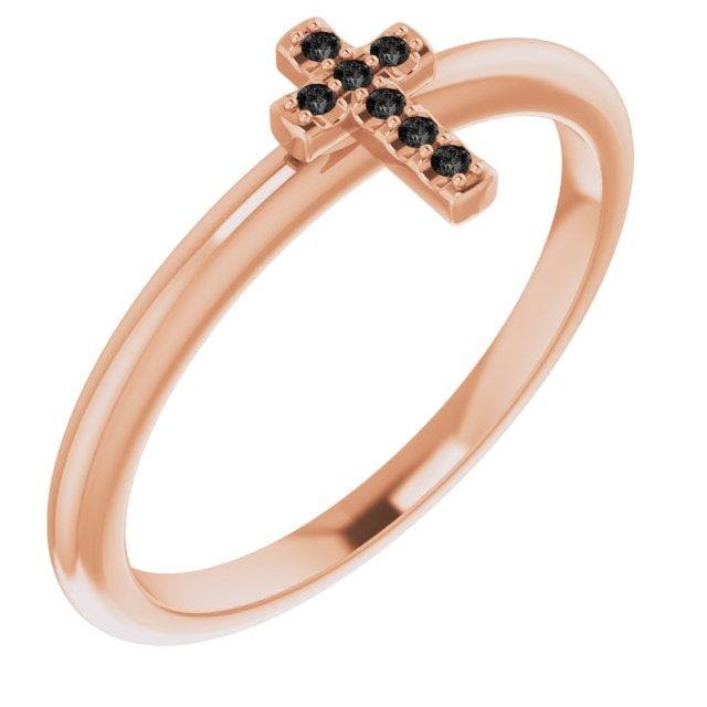 14K Rose Gold .03 CTW Black Diamond Stackable Cross Ring