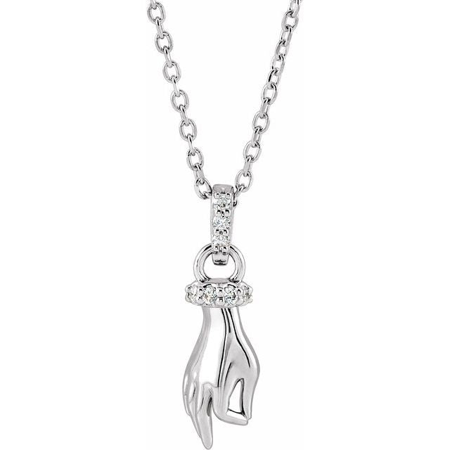 14K Gold & .05 CTW Diamond Hand of Buddha Necklace 16"-18"