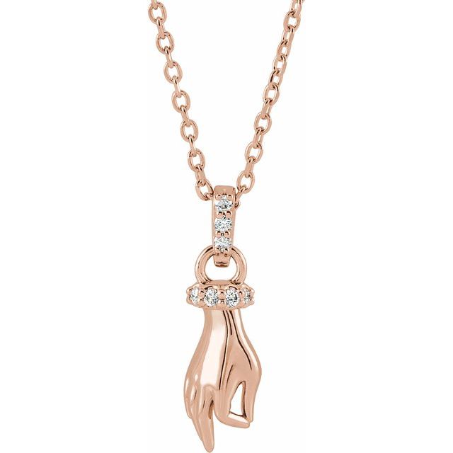 14K Gold & .05 CTW Diamond Hand of Buddha Necklace 16"-18"