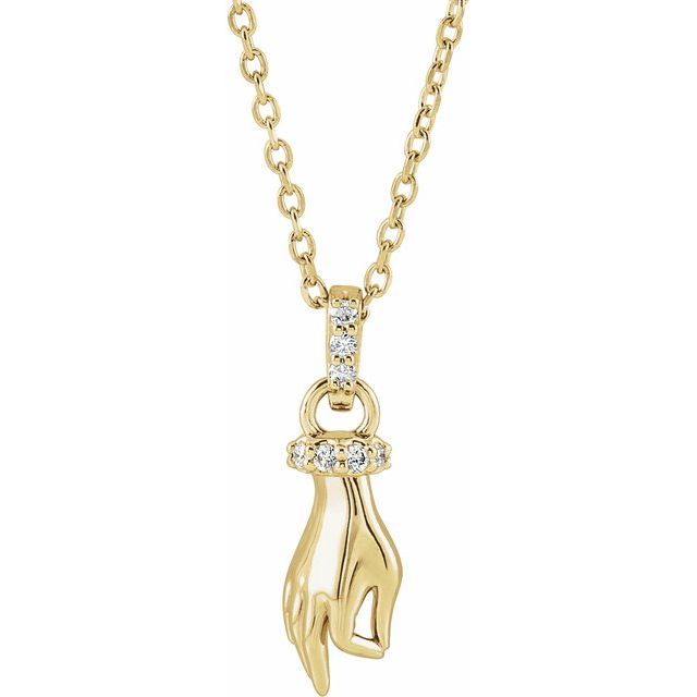 14K Gold & .05 CTW Diamond Hand of Buddha Necklace 16"-18"