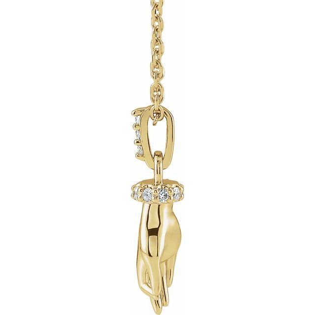 14K Gold & .05 CTW Diamond Hand of Buddha Necklace 16"-18"