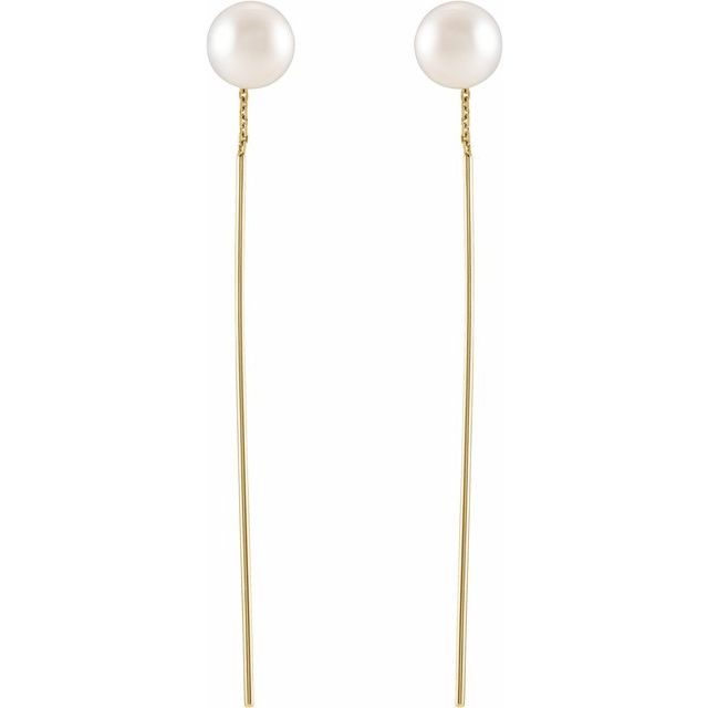 14K Gold Freshwater Cultured Pearl Threader Earrings