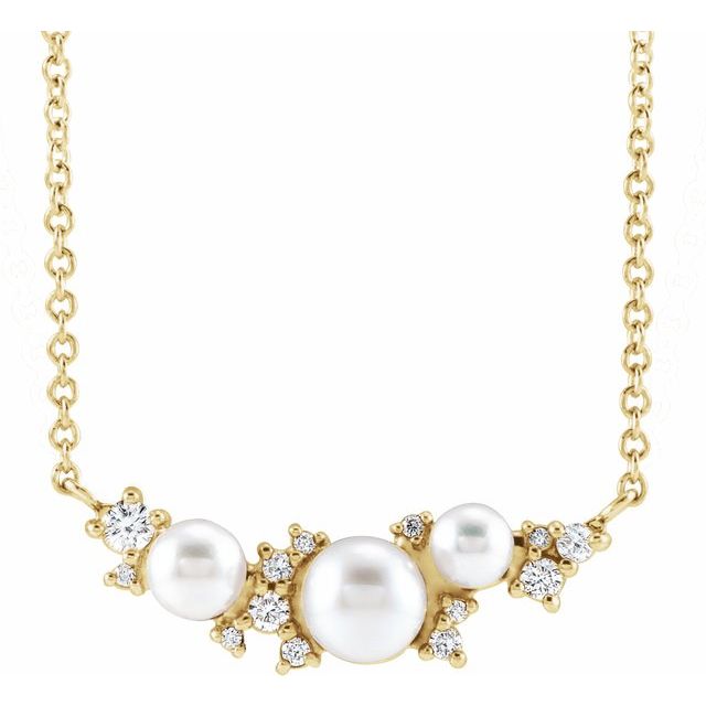 14K Gold Akoya Cultured Pearl & .08 CTW Diamond Necklace