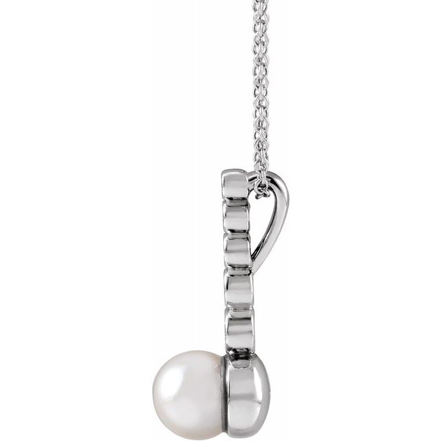 14K Gold Akoya Cultured Pearl & 1/8 CTW Diamond Bar Necklace