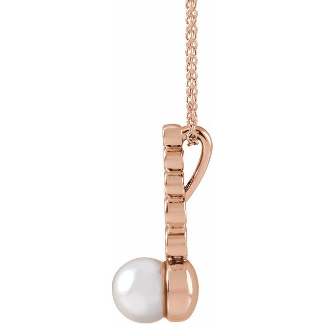 14K Gold Akoya Cultured Pearl & 1/8 CTW Diamond Bar Necklace