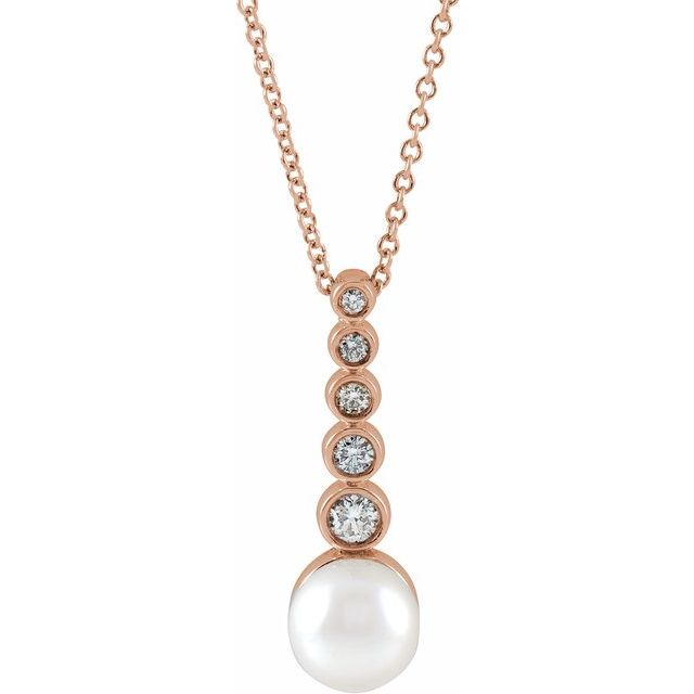 14K Gold Akoya Cultured Pearl & 1/8 CTW Diamond Bar Necklace