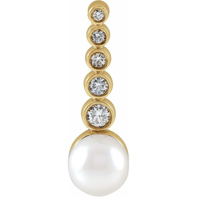 14K Gold Akoya Cultured Pearl & 1/8 CTW Diamond Bar Necklace