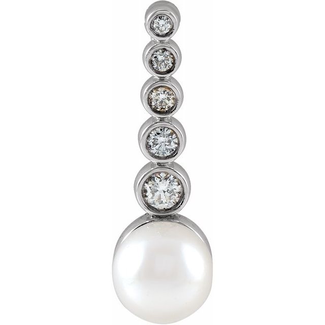 14K Gold Akoya Cultured Pearl & 1/8 CTW Diamond Bar Necklace