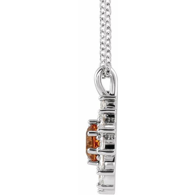 14K Gold - 5-mm Round Citrine & 5/8 CTW Diamond Halo-Style 16-18" Necklace