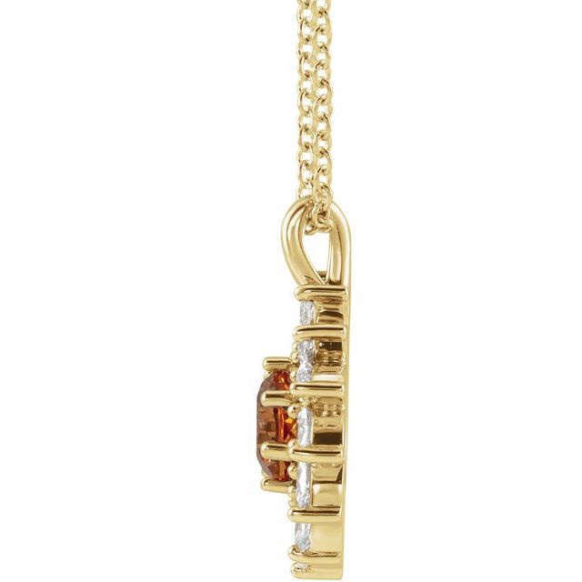 14K Gold - 5-mm Round Citrine & 5/8 CTW Diamond Halo-Style 16-18" Necklace