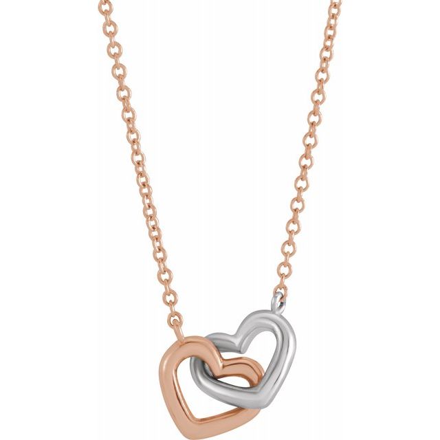 Interlocking Heart Necklace 18" in 14K Gold