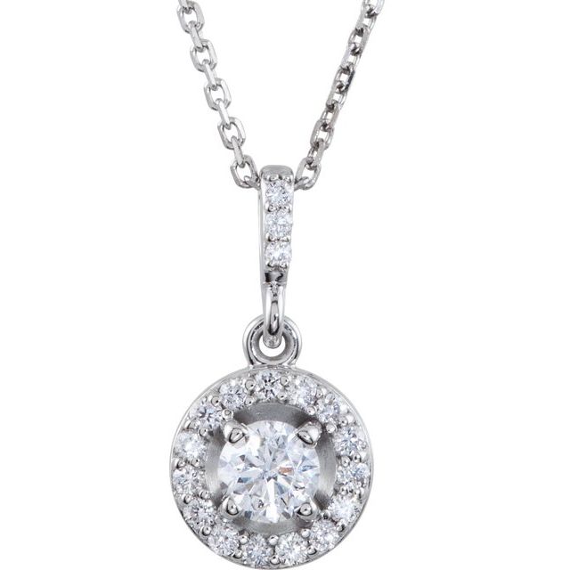 14K White 1/2 CTW - 5/8 CTW Diamond Halo-Style Necklace